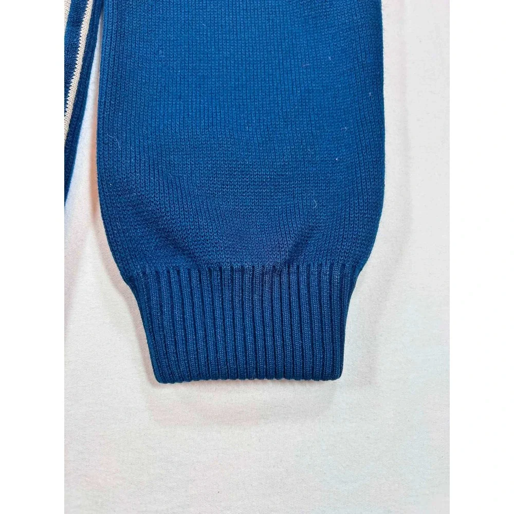 Vintage Beston Blue White Striped Cardigan Sweater V-Neck Button Front Mens M